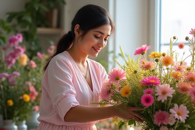 Bau-Blossom founder working with a floral arrangement